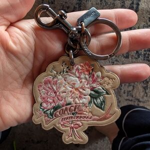 Coach Floral Leather Key Holder in Cream and Pink